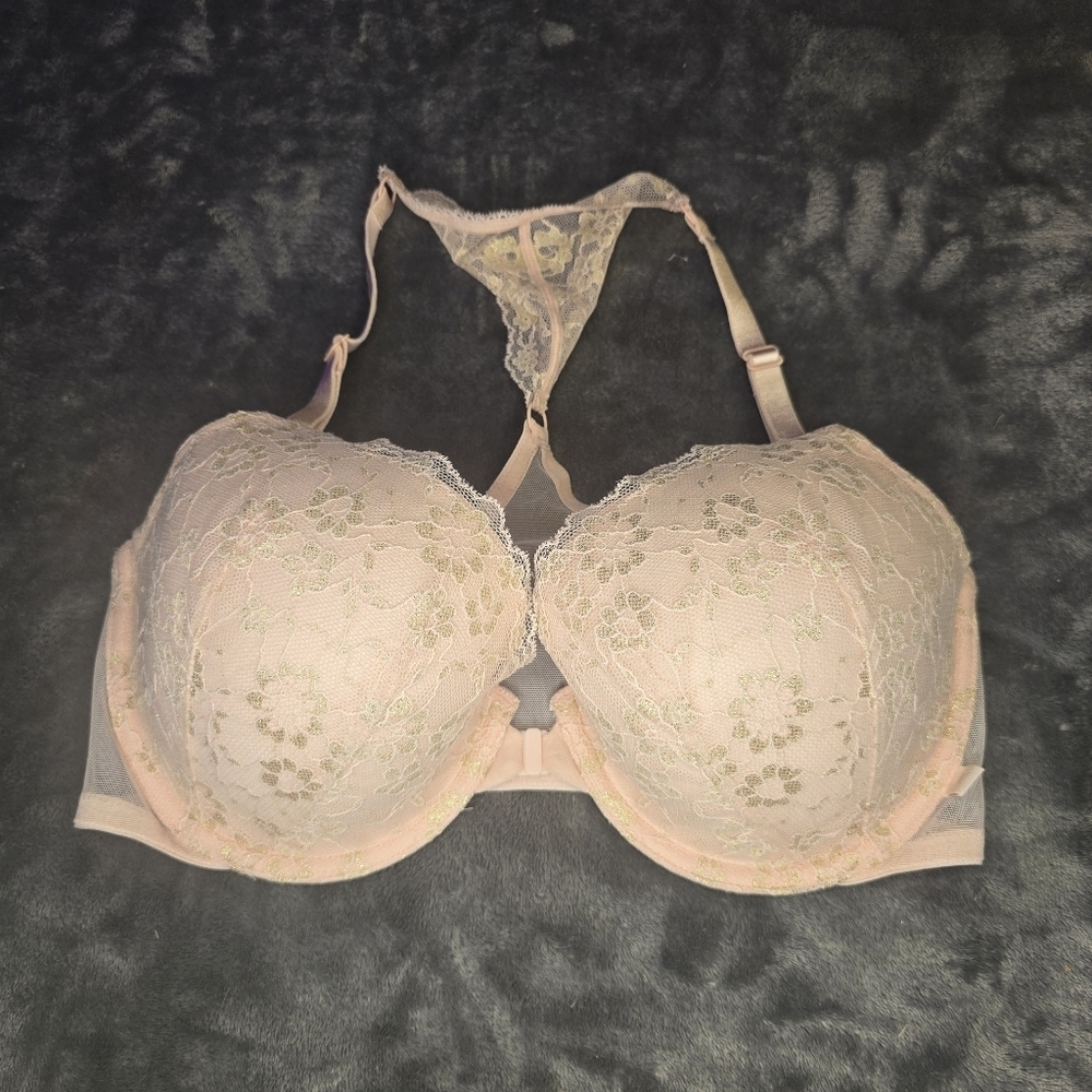 Victoria's Secret Demi Front Closure Pink And Gold Bra Size 34DD